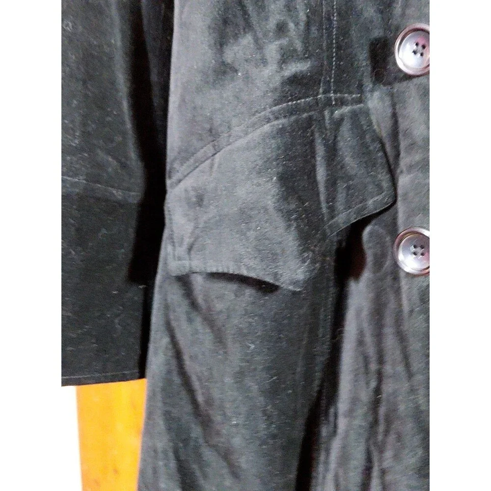 Newport News SP Petite Black Velvet Velour Double Breasted Maxi Trench Coat - Picture 6 of 11